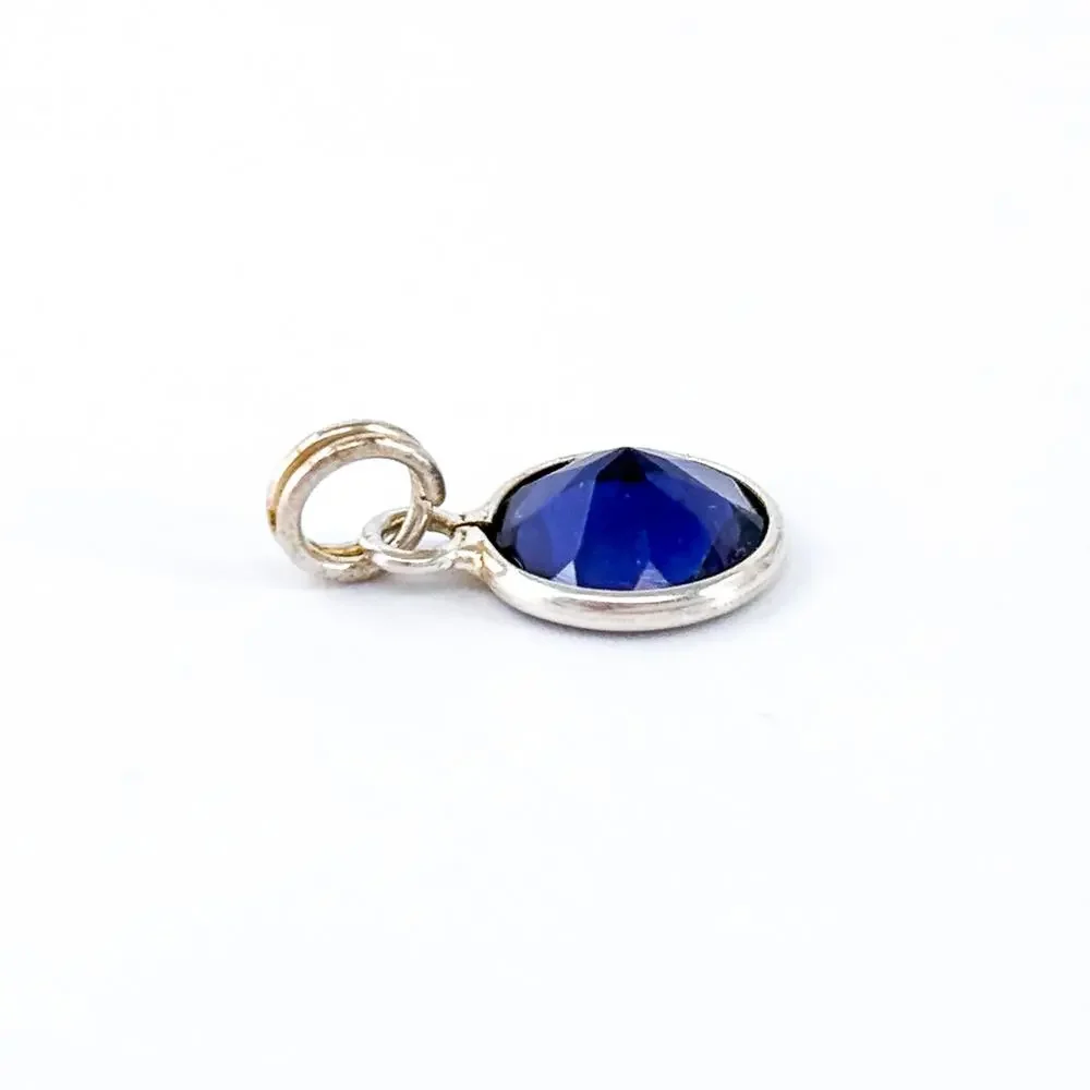 Vintage Sterling Silver 925 Blue Crystal Round Charm Pendant